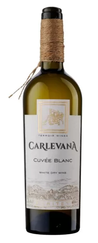 Bouteille Cuvée Blanc 2022, vin blanc sec moldave, assemblage du Chardonnay, Riesling de Rhin et Feteasca Regala, appelation Codru IG, producteur Carlevana Winery, pays Moldavie.