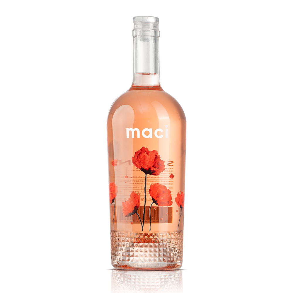 Bouteille de vin rosé, Maci 2025, vin rosé sec, assemblage de Feteasca Neagra et Cabernet Sauvignon. producteur Strunga Winery, pays: Roumanie.