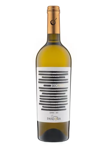 Bouteille Sarba Secrets 2023, vin blanc sec rare, cépage autochtone roumain Sarba, appellation Cotesti DOC, producteur Crama Pandora, région Cotesti, pays Roumanie.
