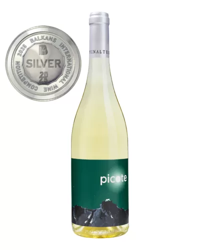 Bouteille Picote Blanc 2024, vin blanc demisec, assemblagé du Feteasca Regala et Tamaioasa Romaneasca, cépages indigenes roumaines, producteur Vinaltus, pays Roumanie.